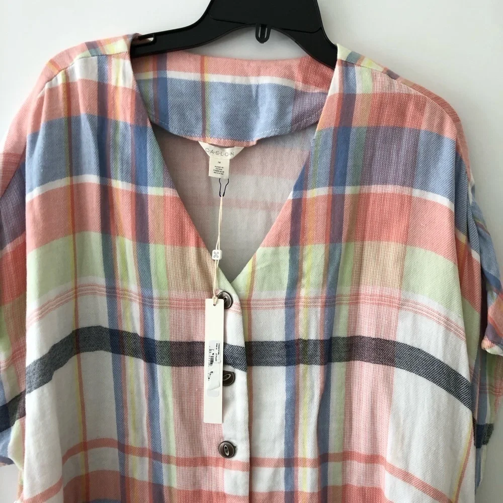 Caslon Pink Plaid Button Down Blouse Plus 1X